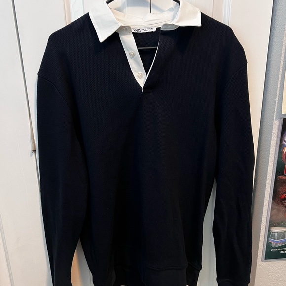 Zara Collared Sweatshirt Navy Blue (Medium) - Picture 1 of 3